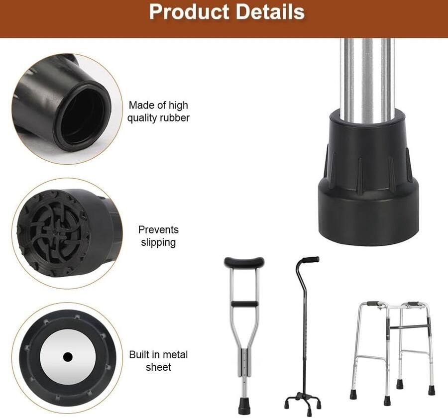 Rubber Buffers voor Wandelschoenen 4 Stuks 19mm Bescher de Voetjes voor Stokken Wandelen Senioren en Mobiliteitshulpmiddelen