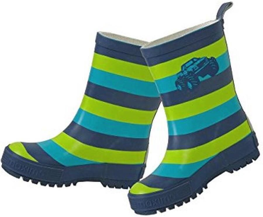 Rubberen laarzen voor jongens met motief auto in blauw en groen