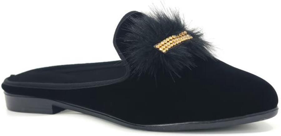 Sahra Dames Ballerinas Zwart Pompon Diamanten