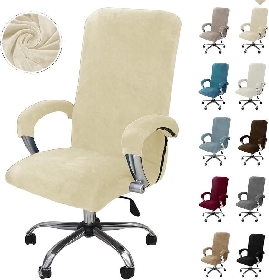 Samt bureaustoel bekleding met armleuning stretch stoelhoezen gaming stoel bekleding Afneembare stoelhoezen elastische stoelhoezen voor bureaustoel computer stoel draaistoel (Beige X-Large