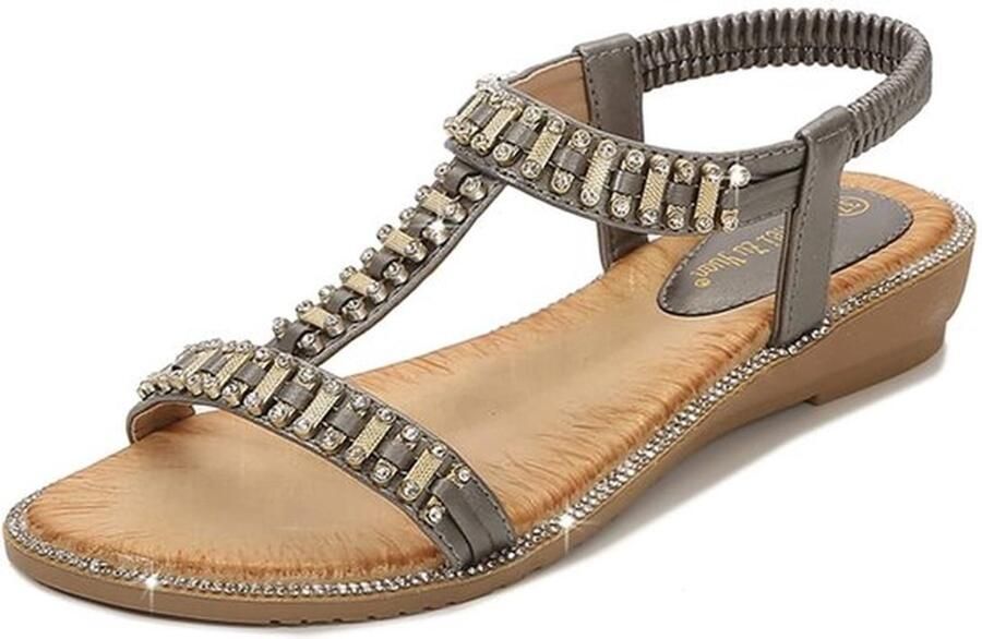 Sandalen Casual Platte Sandalen Open Teen Elastische Achterkant Sprankelende Strass Zachte Rubberen Zool Zomerschoenen