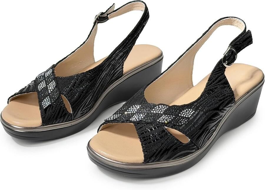 Sandalen dames lage sleehak met strass comfortabel en elegant ShopVlot