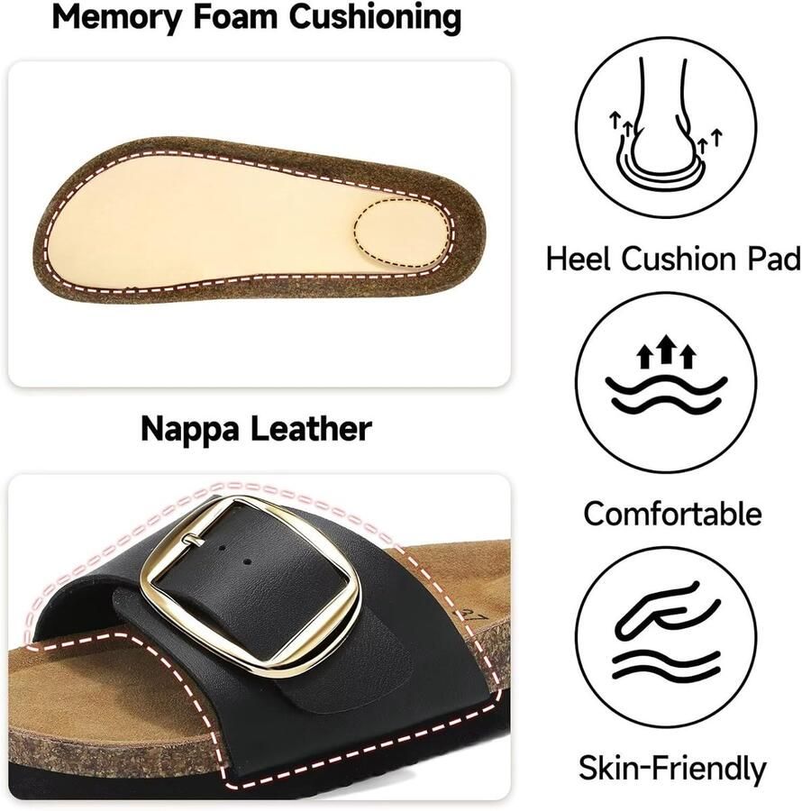 Sandalen Dames Slippers Zomer Sandals Platte Mules Kurken Voetbed Verstelbare Gesp Comfortabele Open Teen Sandalen Antislip Instappers Slippers Voor Binnen en Buiten