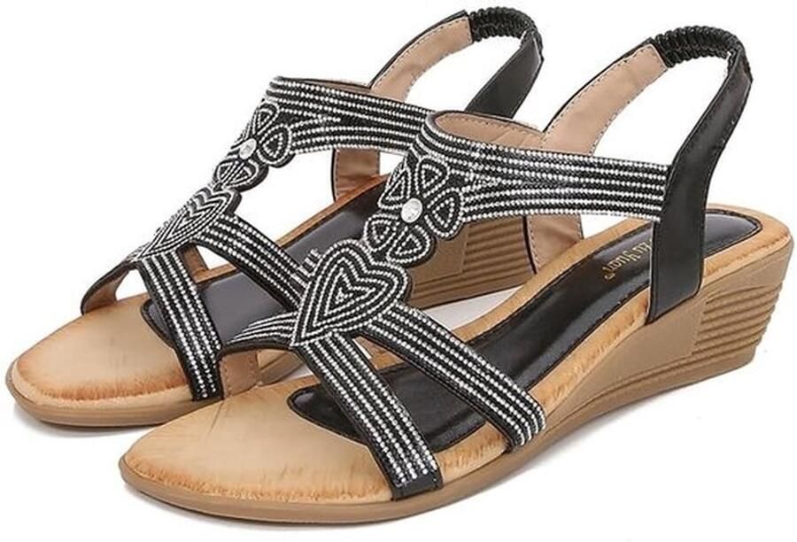 Sandalen met sleehak Zomersandalen dames Sprankelende strass Comfortabele platform Casual en gekleed Ronde neus Sandaal