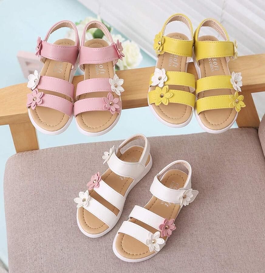 Sandalen Drie Bloemen Lederen Schoenen Sandalen voor Kleine Meisjes