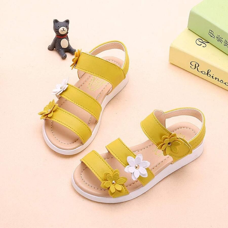 Sandalen Drie Bloemen Lederen Schoenen Sandalen voor Kleine Meisjes