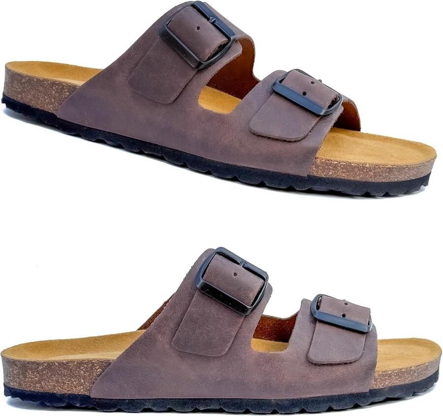 Sandalen Leer met Gespen Natuurkurk Voetbed Unisex Gemaakt in Spanje