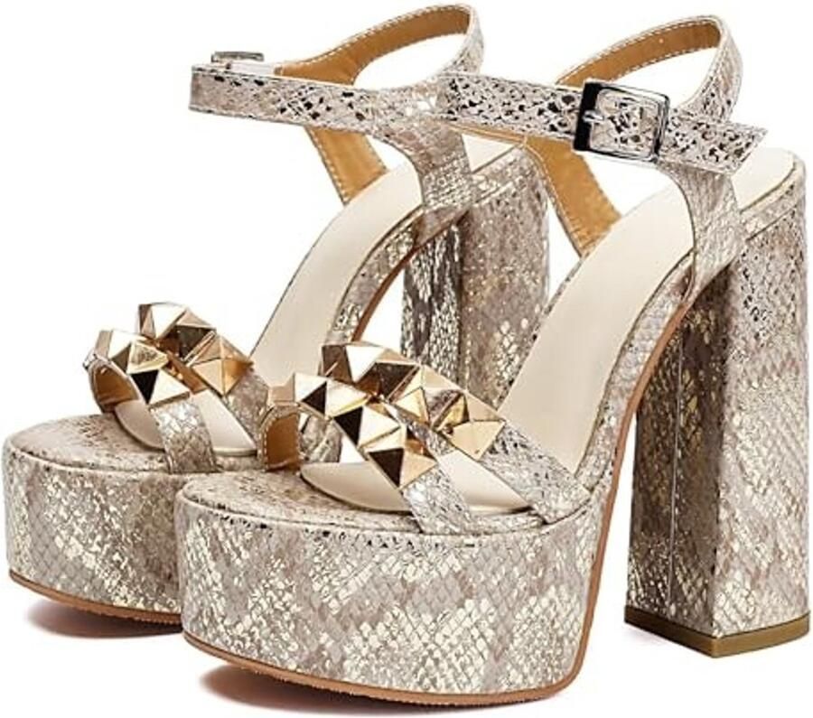 Sandalen met blokhak en enkelband Apricot