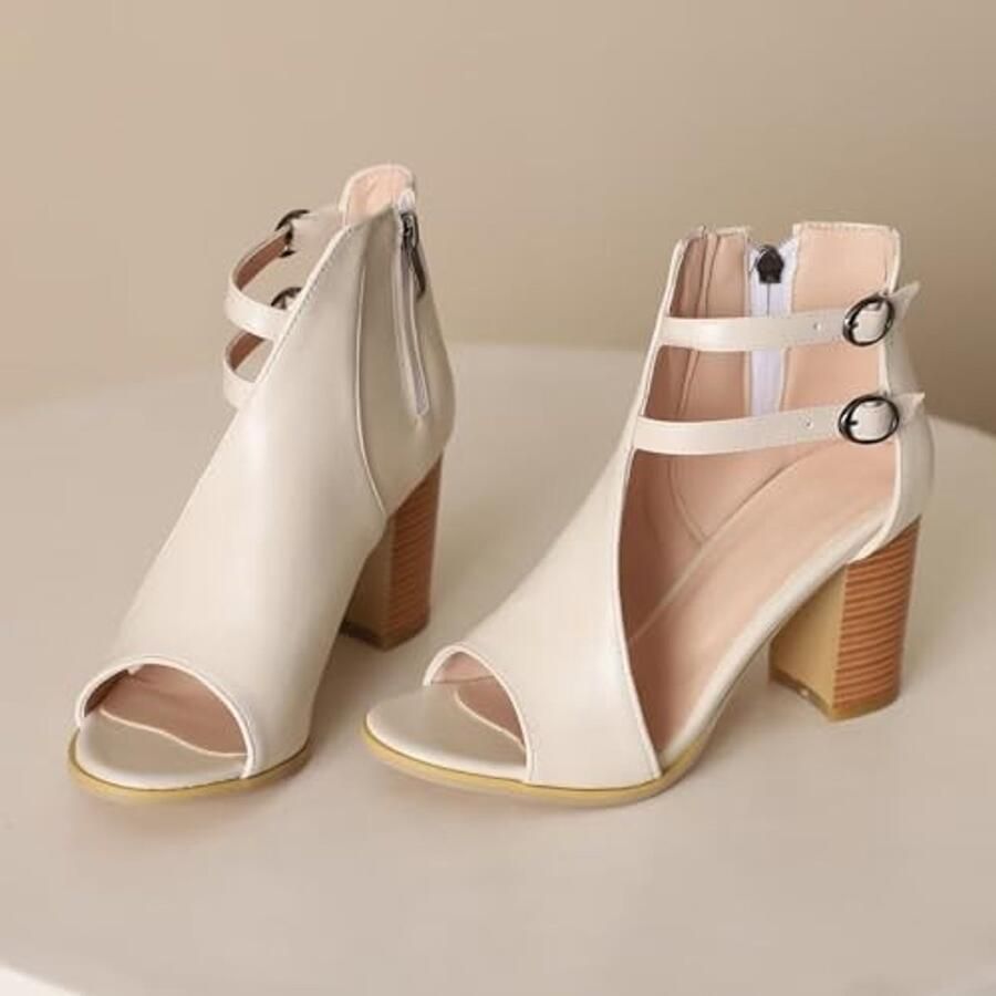Sandalen met Blokhak en Rits Beige - Foto 1