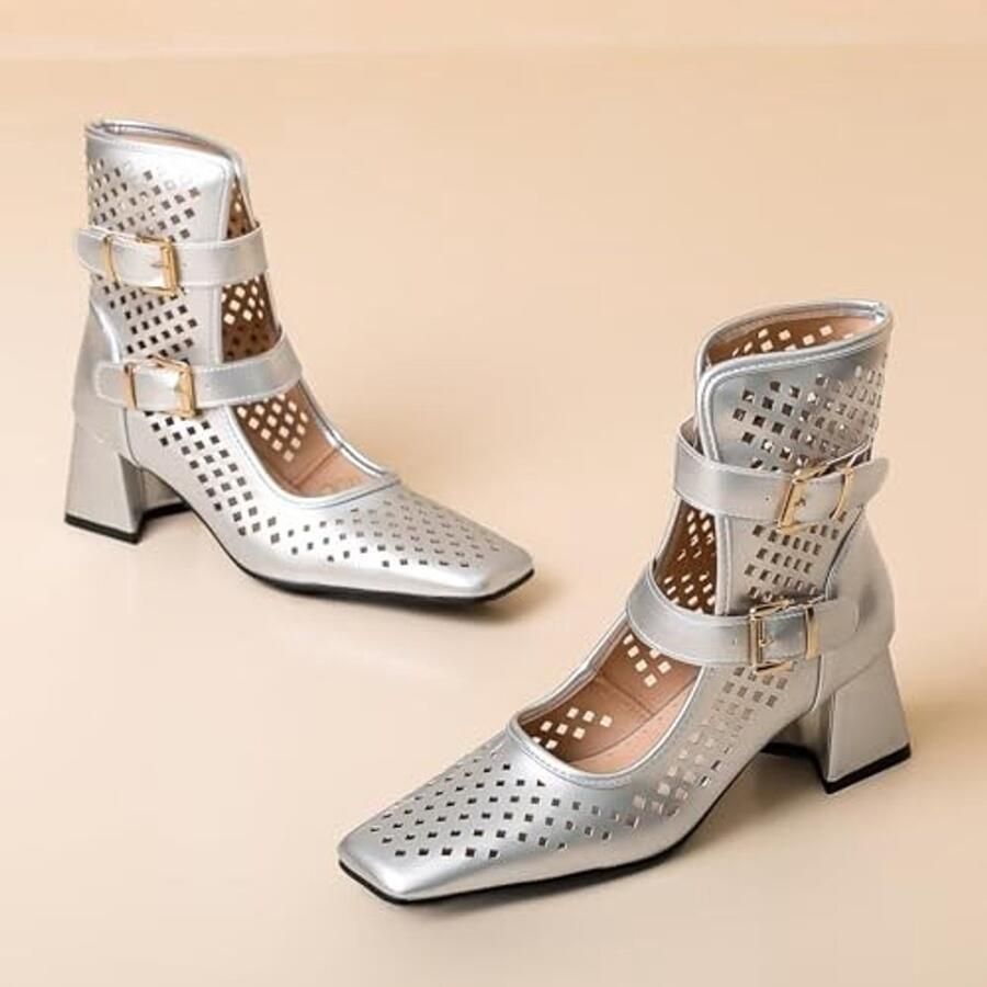 Sandalen met Gesp en Blokhak Zilver - Foto 1