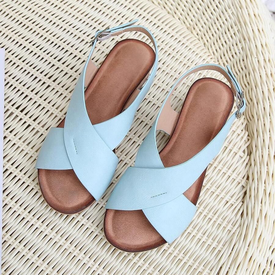 Sandalen met sleehak en open teen voor dames Comfortabele blauwe dames sandalen Gesp sluiting Geschikt voor zomer Stijlvolle schoenen met hak sandalen voor vrouwen Lichtblauwe damesschoenen met sleehak