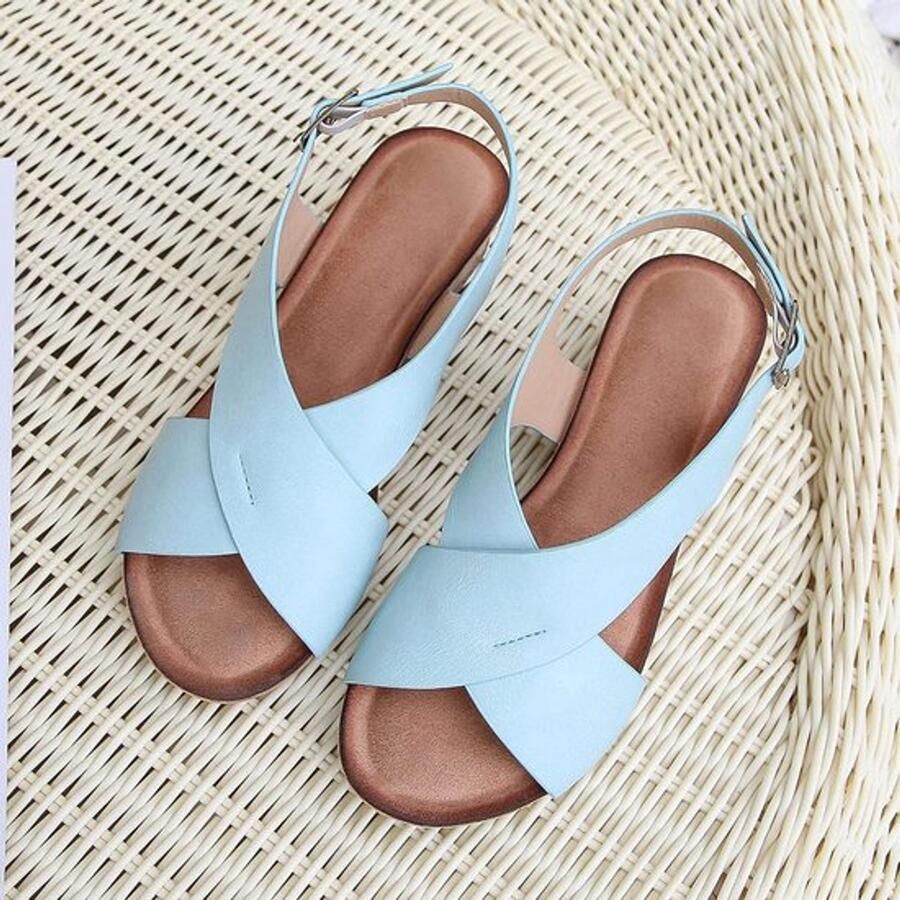 Sandalen met sleehak en open teen voor dames Comfortabele blauwe dames sandalen Gesp sluiting Geschikt voor zomer Stijlvolle schoenen met hak sandalen voor vrouwen Lichtblauwe damesschoenen met sleehak