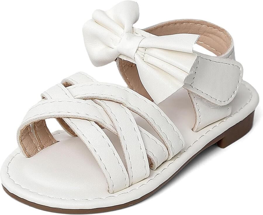 Sandalen met strik kinderen witte open teen sandalen peuters zomer prinses platte schoenen met haak en lus