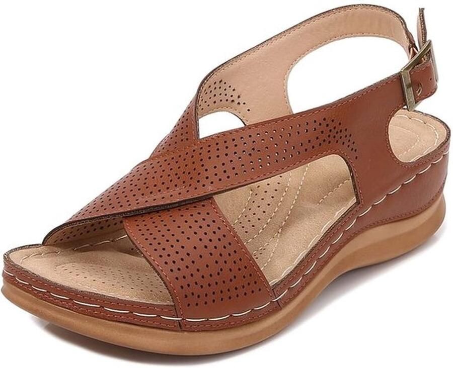 Sandalen Sleehak Dames Zomersandalen Casual Mode Ronde Teen Gesp Holow Out Ontwerp Rubberen Zool Sleehaksandalen