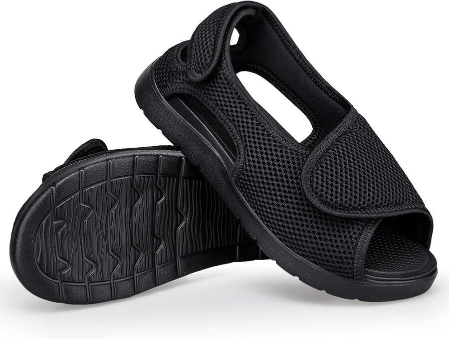 Sandalen voor seniorenschoenen met klittenbandsluiting herenslippers verstelbare steunschoenen voor gezwollen voeten Senior Schoenen Zwart