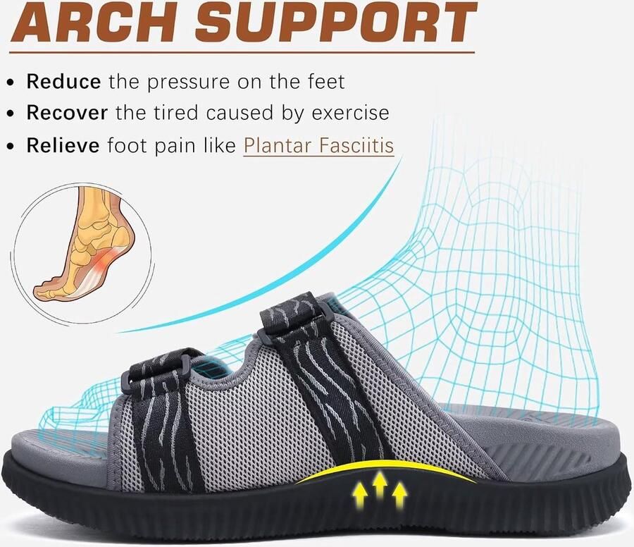 Sandalen voor heren met zacht voetbed orthopedische plantaire fasciitis outdoor wandelschoenen zomer licht open tenen verstelbare klittenbandsluiting