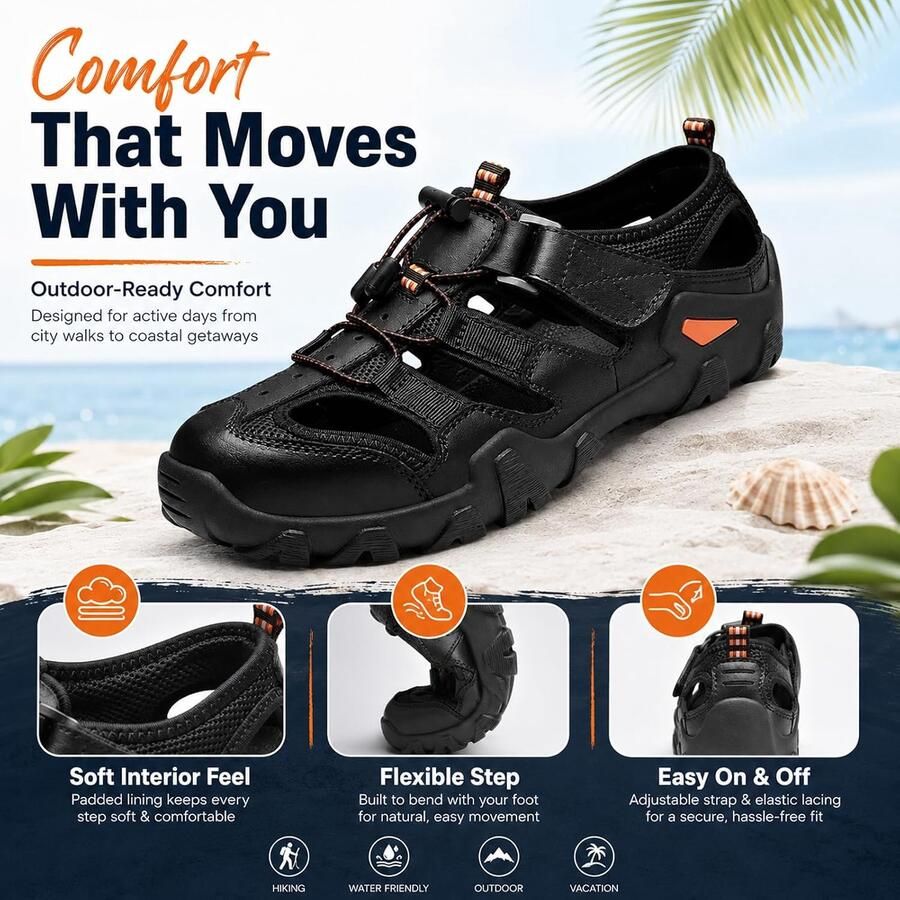 Sandalen voor heren zomer sportsandalen trekking en licht strandsandalen sneldrogend gesloten teen voor outdoor en vrije tijd