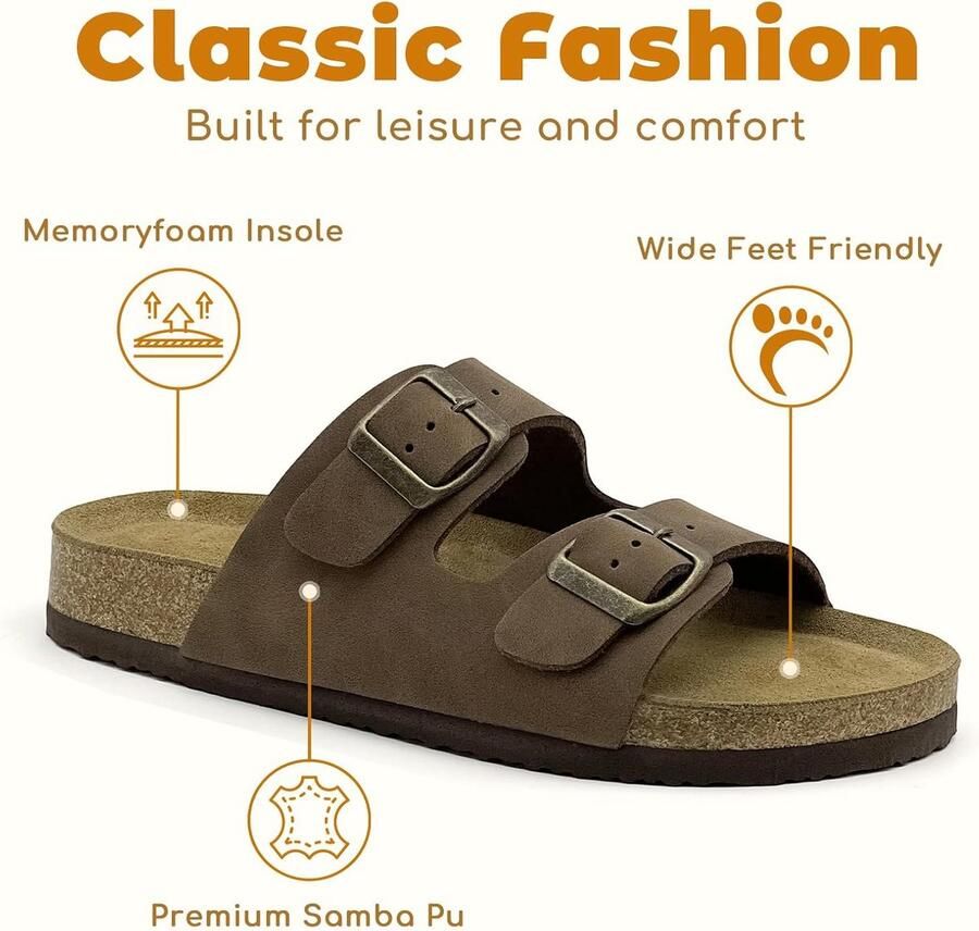 Sandalen voor en en kinderen met kurk verstelbare sandalen gesp antislip rubberen zool pantoffels voor binnen en buiten