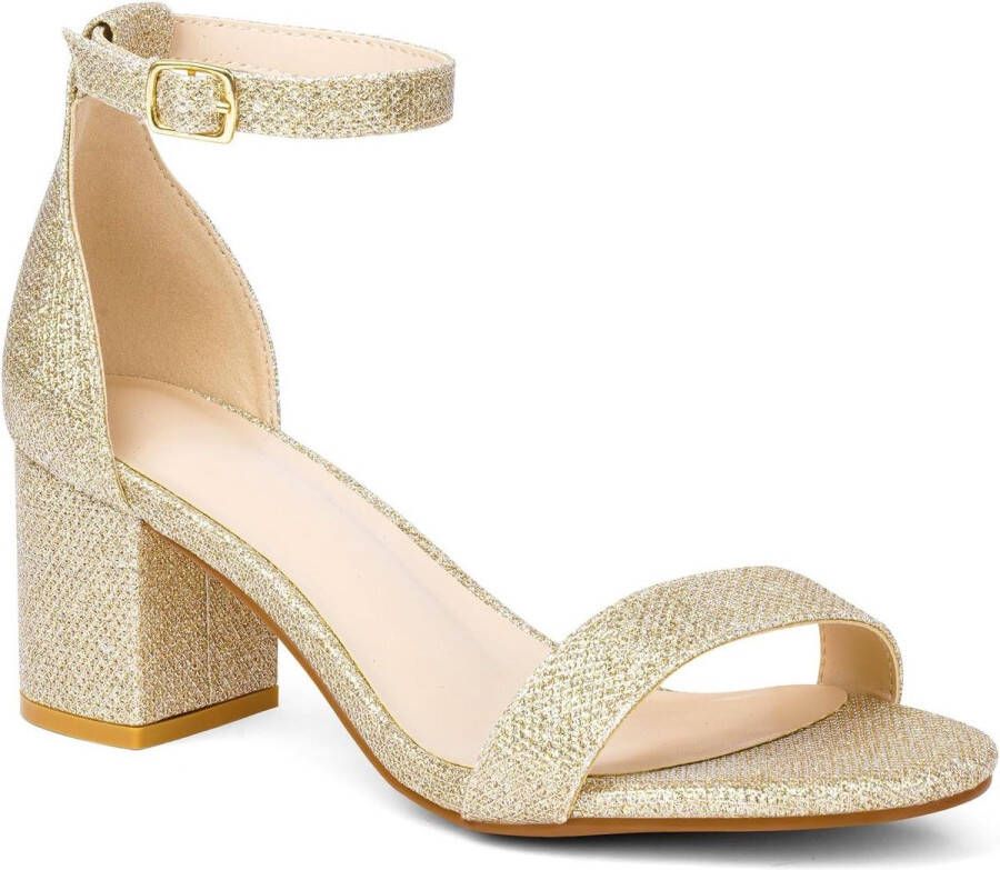 Sandalen voor vrouwen met open teen en middelhoge dikke hak Riem gesp en suède Voor feestjurk en bruiloft
