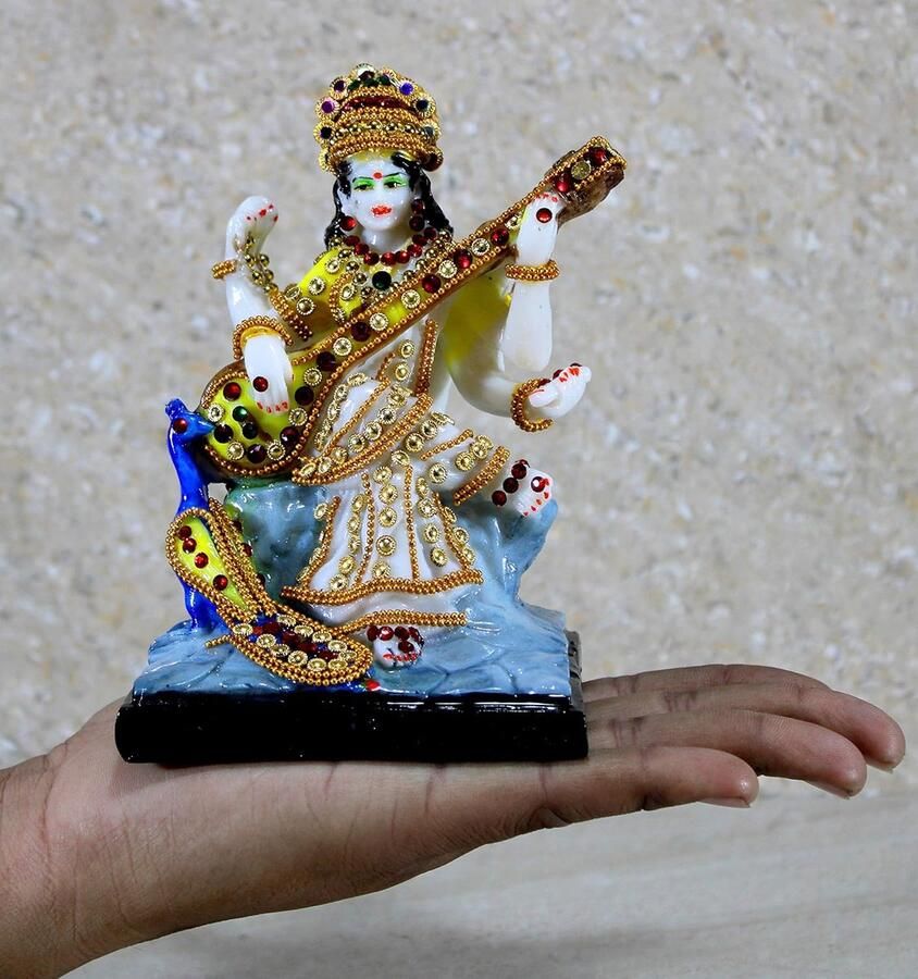 Saraswati Mata Maa Murti Idool standbeeld sculptuur hars multi 6 inch