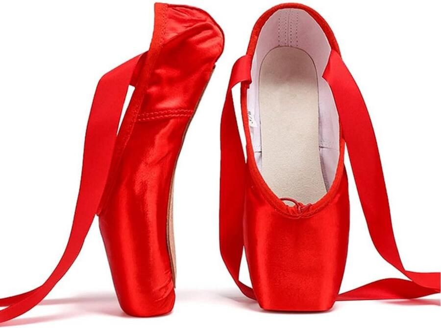 Satijnen balletschoenen met kant voor dames en meisjes roze rood en zwart