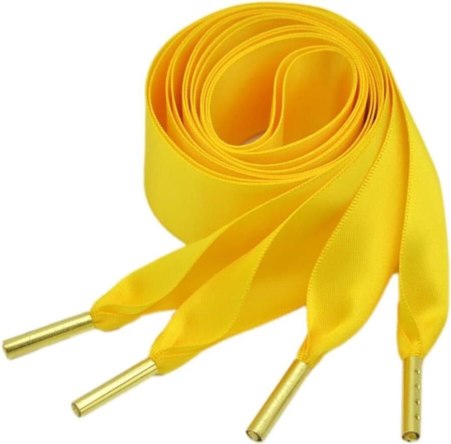 Satin veters van breed voor dames en meisjes platte veters voor sport- en wandelschoenen in geel