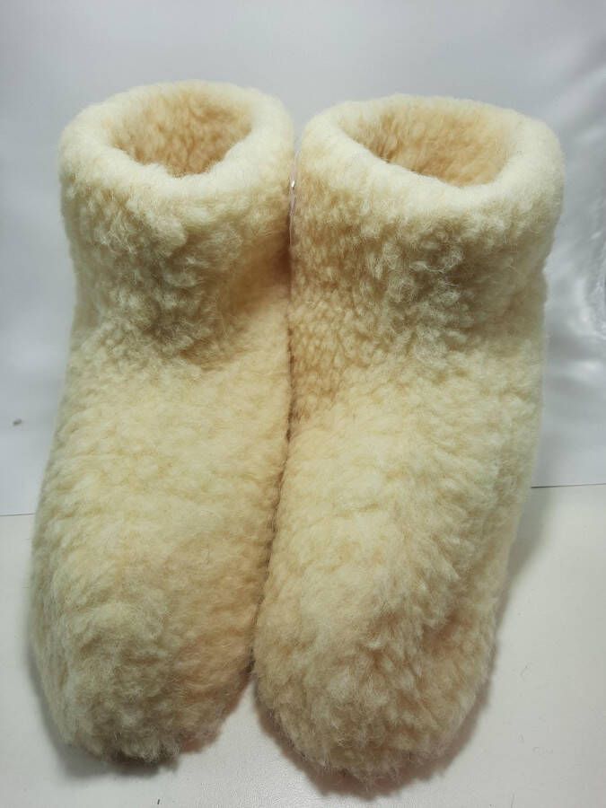 Geen merknaam Schapenwollen sloffen wit creme 100% natuurproduct comfortabele nieuwe luxe sloffen direct leverbaar handgemaakt sheep wool shuffle woolen slippers schoen pantoffels warmers slof - Foto 2