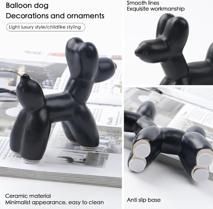 Schattig keramiek ballon hond standbeeld ambachten woonkamer desktop decoraties handgemaakte moderne kleine keramische dier standbeeld ornament woondecoratie accenten (zwarte hond)