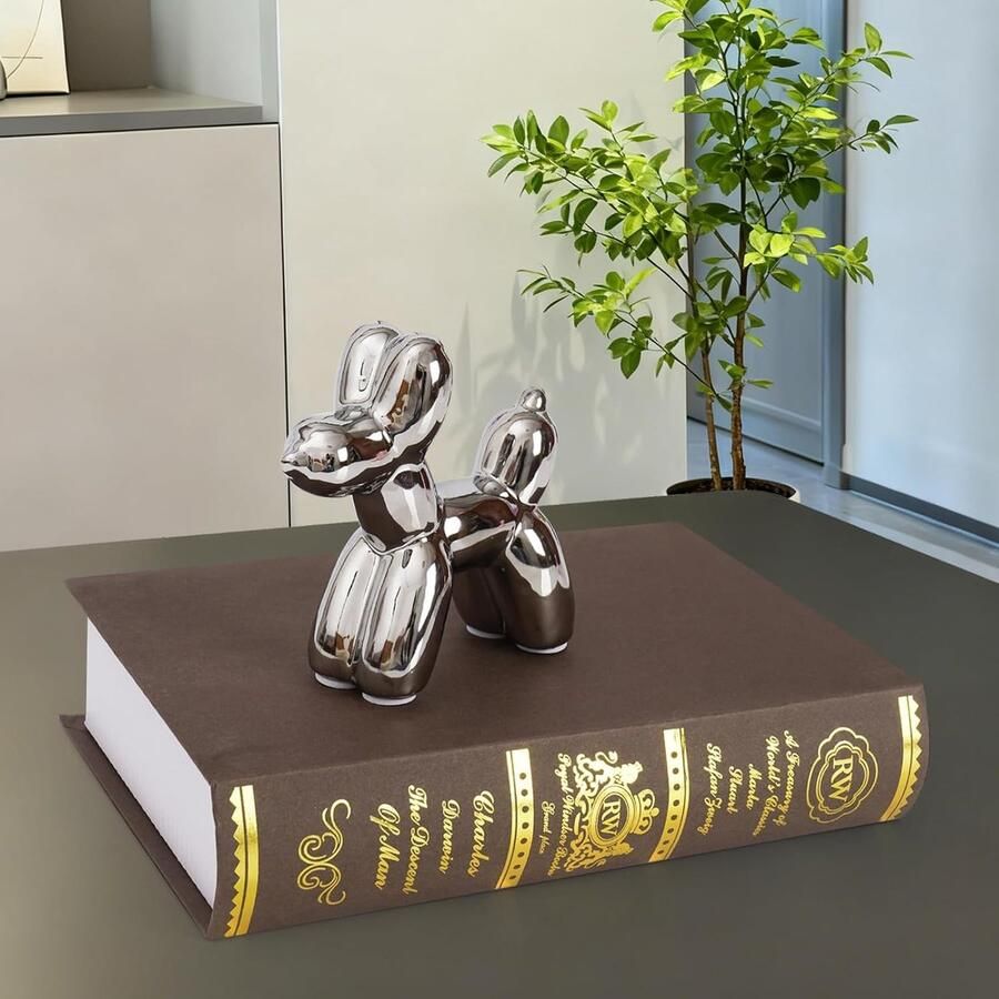Schattig keramisch hondenbeeldje knutselen woonkamer desktopdecoratie handgemaakt modern klein keramisch dierenbeeld ornament huisdecoratie accenten (zilver medium)