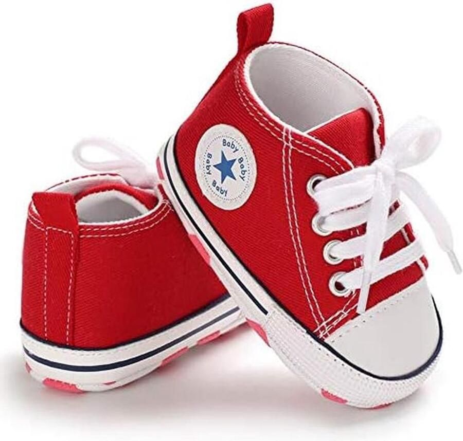 Schattige canvas babyschoenen voor en met antislipzool