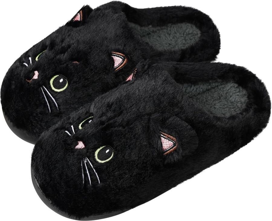 Schattige Kat Pantoffels voor en Warm en Comfortabel Pluche Antislip Huisschoenen Halloween Kerst Winter Slippers