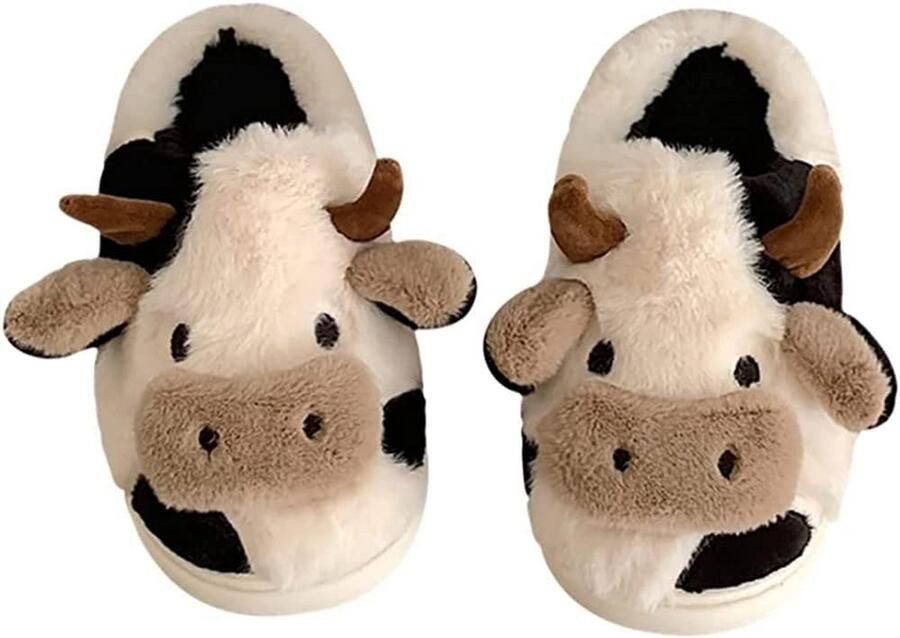 Schattige Kawaii Koe Pantoffels voor Dames Warme Thuis Muiltjes