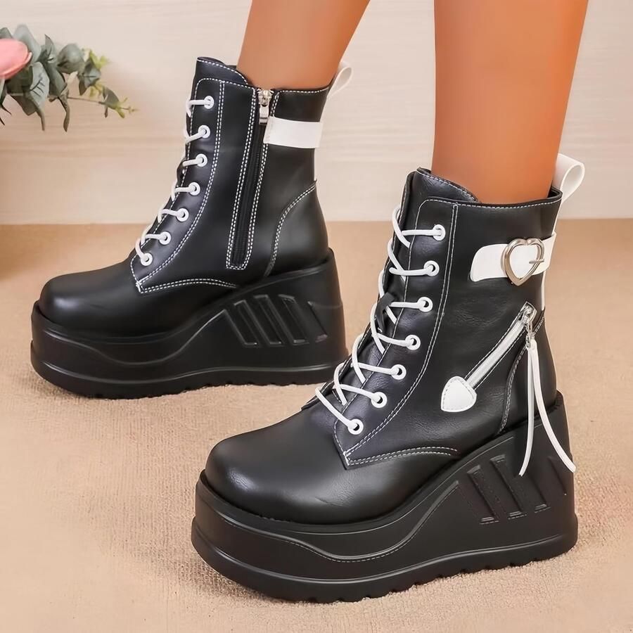 Schattige platform schoenen voor dames met dubbele enkelband ronde neus en chunky hakken Perfect voor school feesten werk en uitgaan