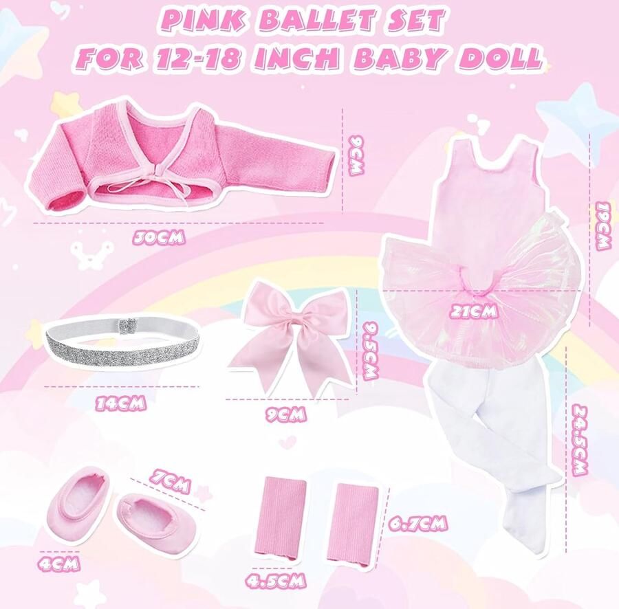 Schattige roze balletkleding voor 30- poppen 12-delige set met tulle jurk legging schoenen en haaraccessoires voor poppenoutfits en cadeaus