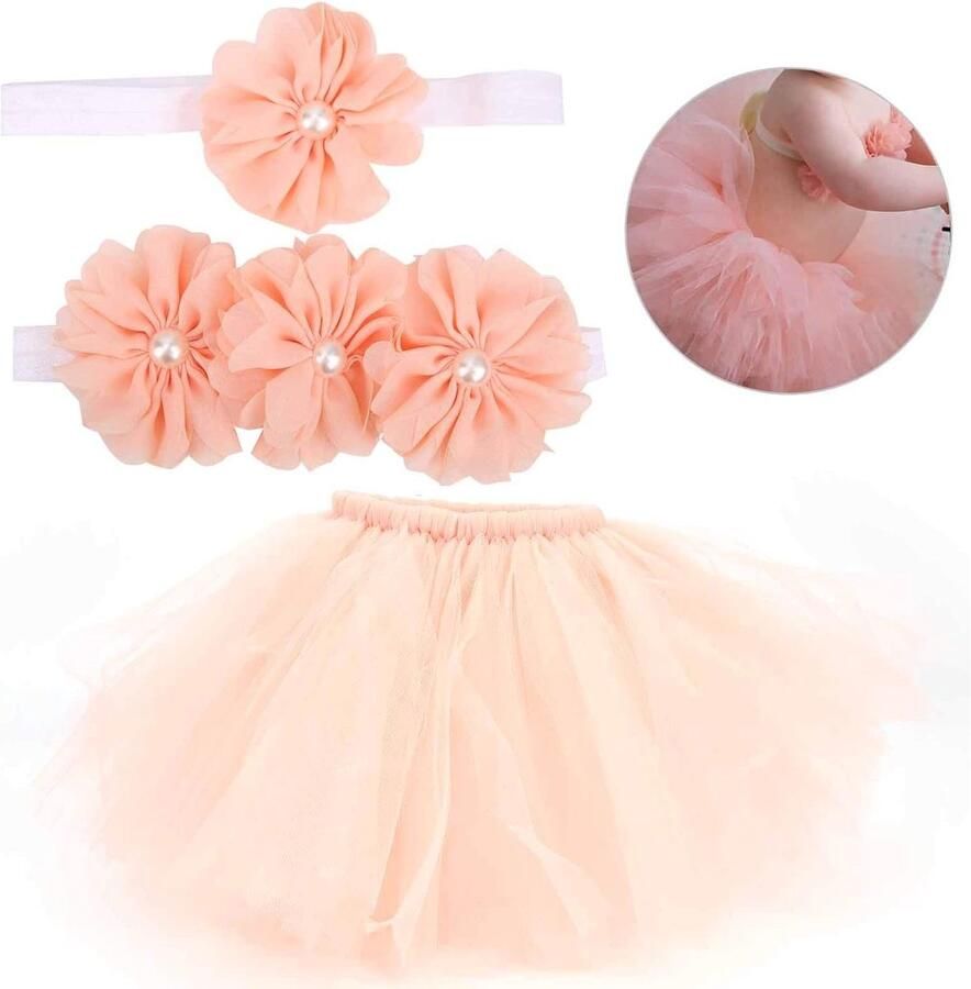 Schattige Tutu Rok voor Baby Meisjes met Hoofdband Fotografie Accessoire voor Nieuwe Geboren Ballet Outfit en Feestkleding in Roze