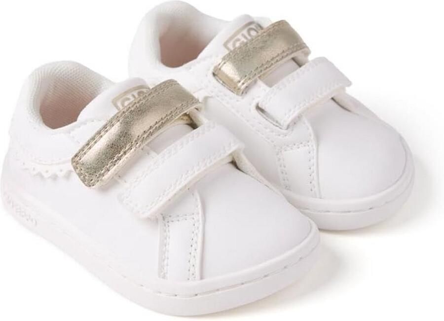Schattige Witte Sneakers voor Baby Meisjes met Glitters en Dubbele Klittenbandsluiting