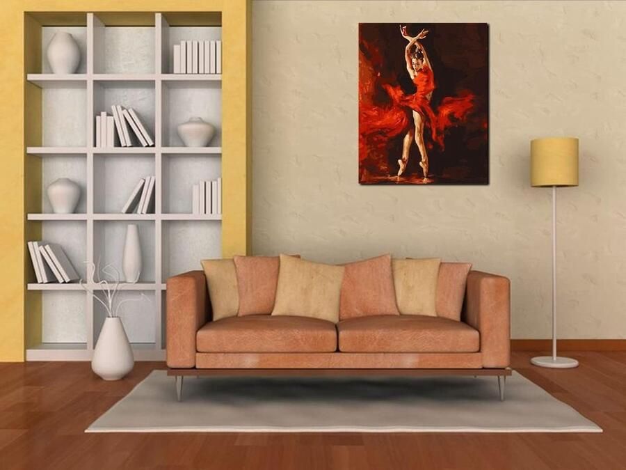 Schilderen op Nummer voor Volwassenen en Kinderen Ballerina in Rood Creatieve Kunsttherapie 16x20 inch