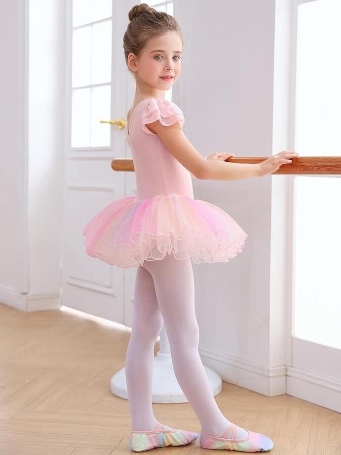Schitterende Ballerina Jurk voor Meisjes met Rimpel Mouwen en Kleurrijke Tutu Rok voor Dansen