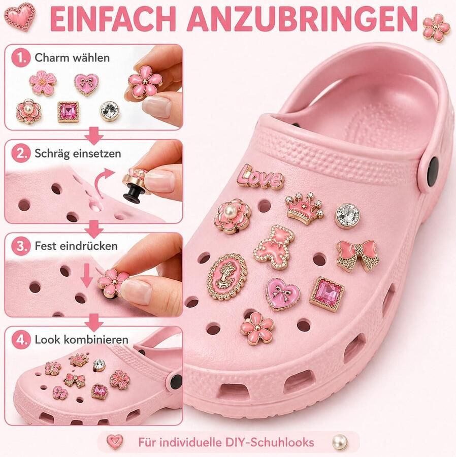 Schoen charms set 24pcs roze glitters met parels en bloemen DIY schoen versiering voor meisjes SnelShoppen
