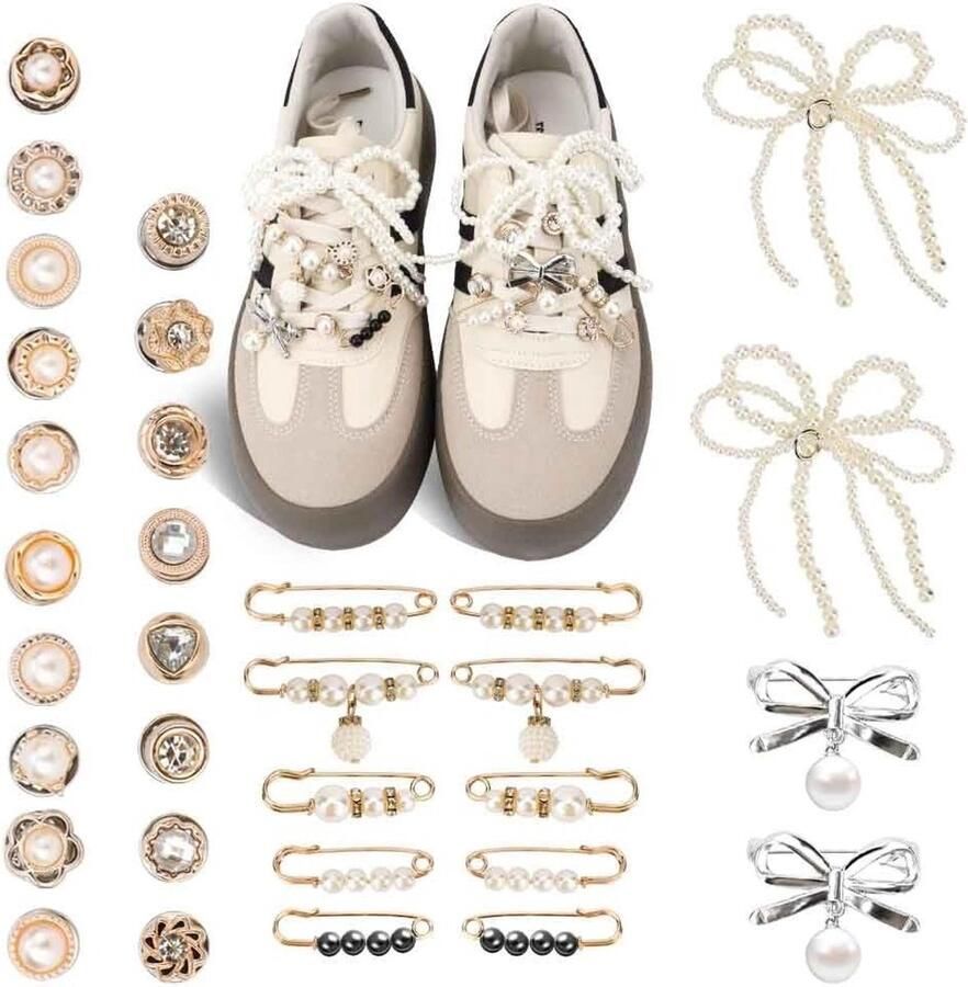Schoen charms set van 34 stuks voor sneakers met sieraden strikken clips en pins voor unieke decoratie