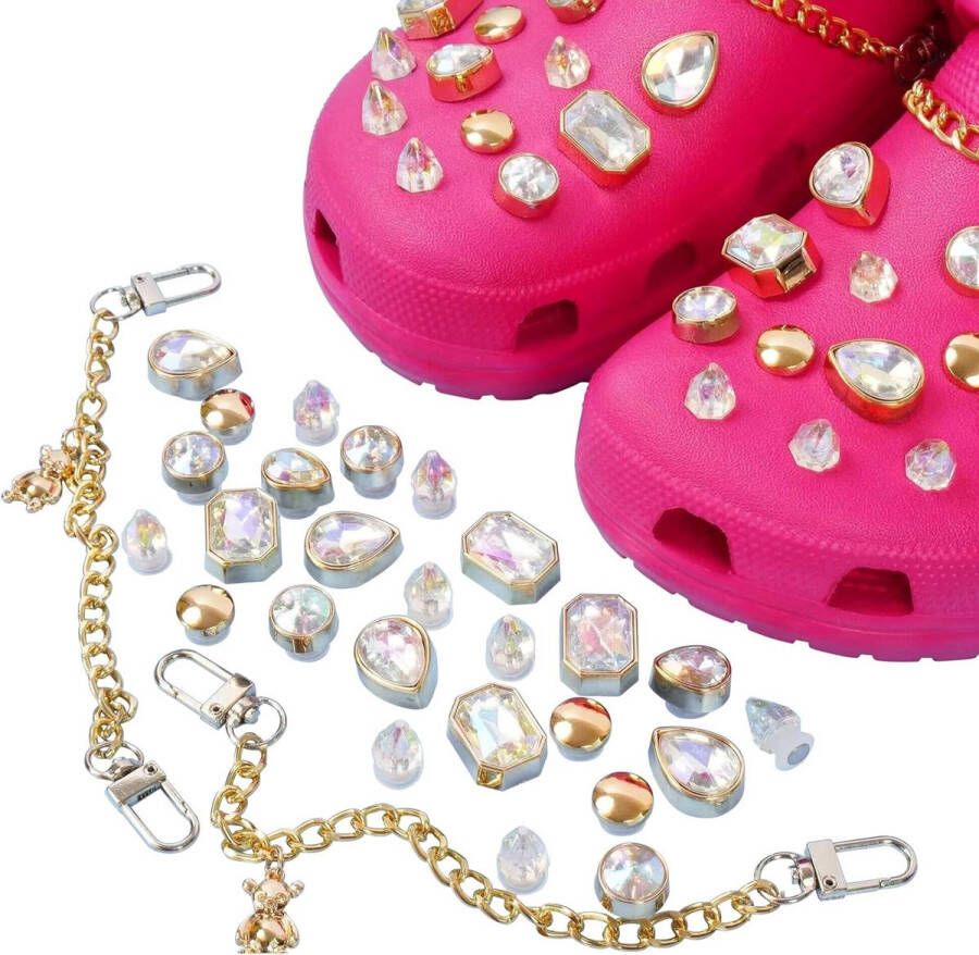 Schoenbedels 24 stuks Diamanten parelhangers voor schoenen klompen en sandalen Kunststof en strassteentjes
