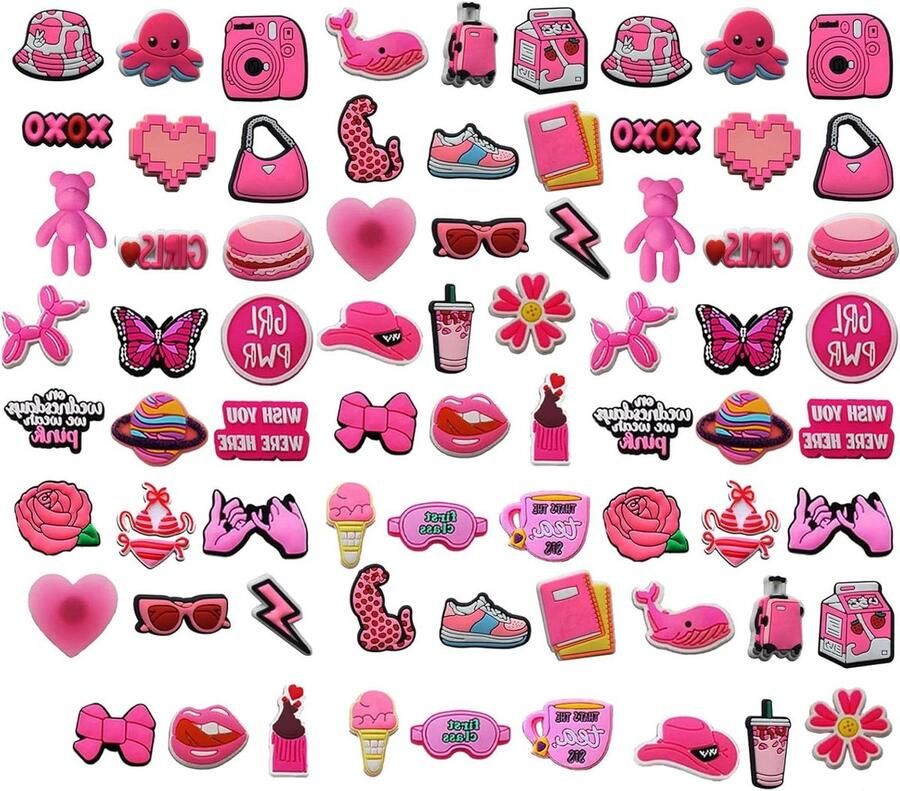 Schoenbedels voor Schoenen Decoratie Meisjes Roze Vrouwen Klompen 74 stuks Schattig Accessoires Geschikt voor Crocs