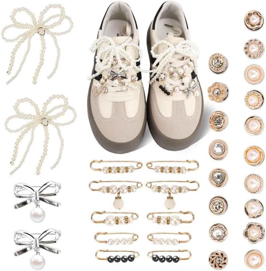 Schoenen charms set van 34 stuks inclusief sieraden strikken en clips voor sneaker decoratie