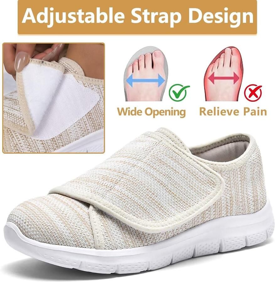Schoenen Dames Extra Brede Orthopedische Pantoffels Klittenband Sloffen