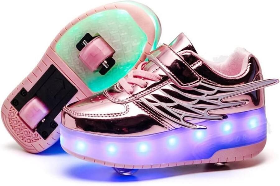 Schoenen met wielen met twee wielen voor en ledlampen met wieltjes voor opladen met USB automatische skateboardschoenen