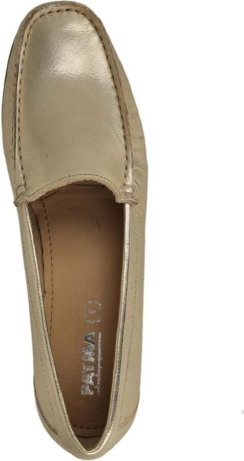 Schoenen Mocassin voor Oudere Dames. Comfortabele Loafer Kiowa Casual met de Hand Genaaid. Zeer Flexibel. Rubberen Zool. Wandelschoen. Kleur Zwart en Goud