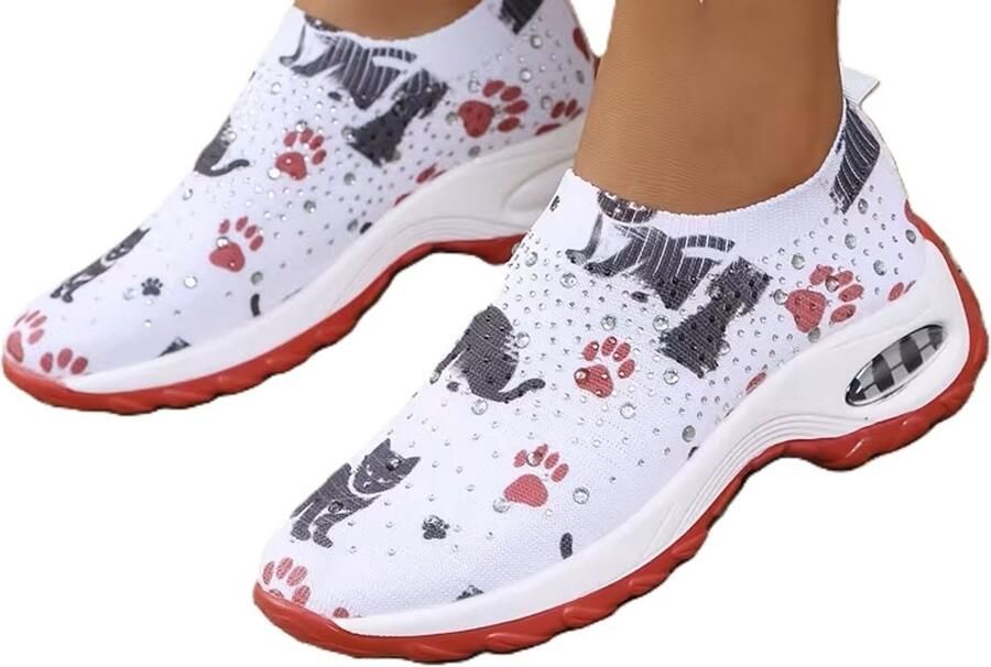 Schoenen poezen katten kattenprint steentjes casual lichtgewicht instappers