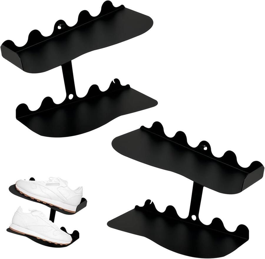 Schoenenrek voor aan de muur 2-pack zwevende schoenenrekken metalen wandmontage ideaal voor woonkamer en slaapkamer stijlvolle displayoplossing voor sneakers