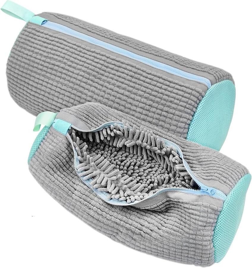 Schoenentas Set van 2 Waszak voor Sneakers en Schoenen Ideaal voor de Wasmachine en Droger met 360 Graden Reinigingsfleece