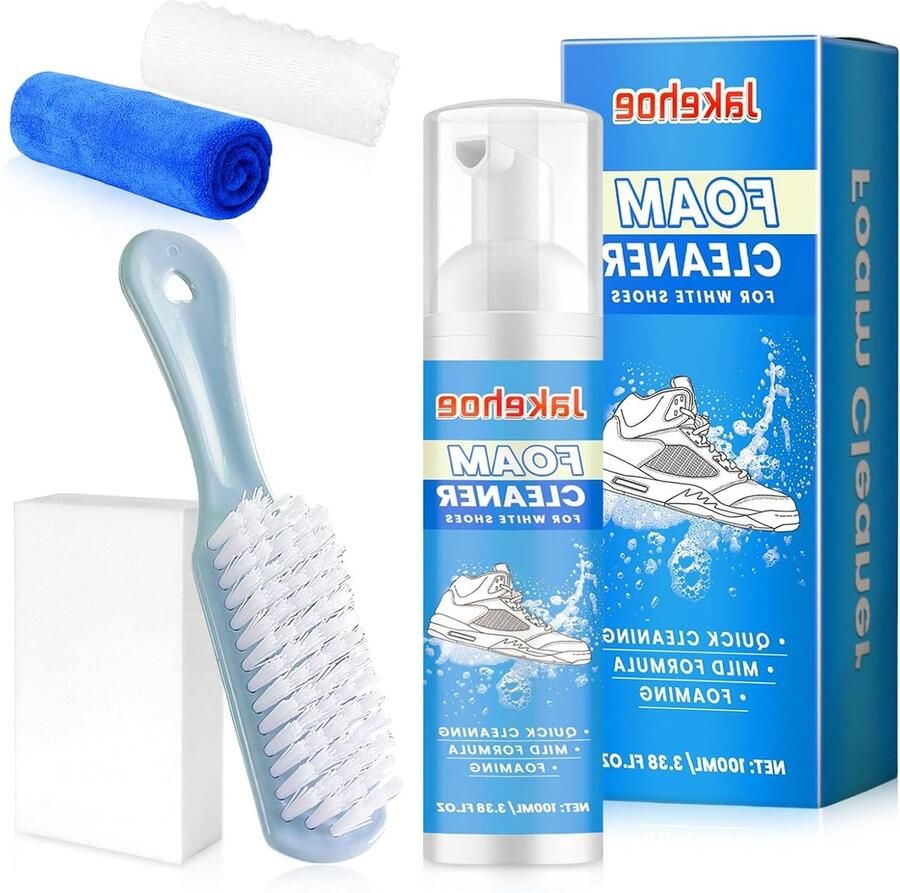 Schoenreinigingsset met 100ml No-Rinse Foam Borstel en Doek voor Witte Sneakers Leer Canvas en Suède